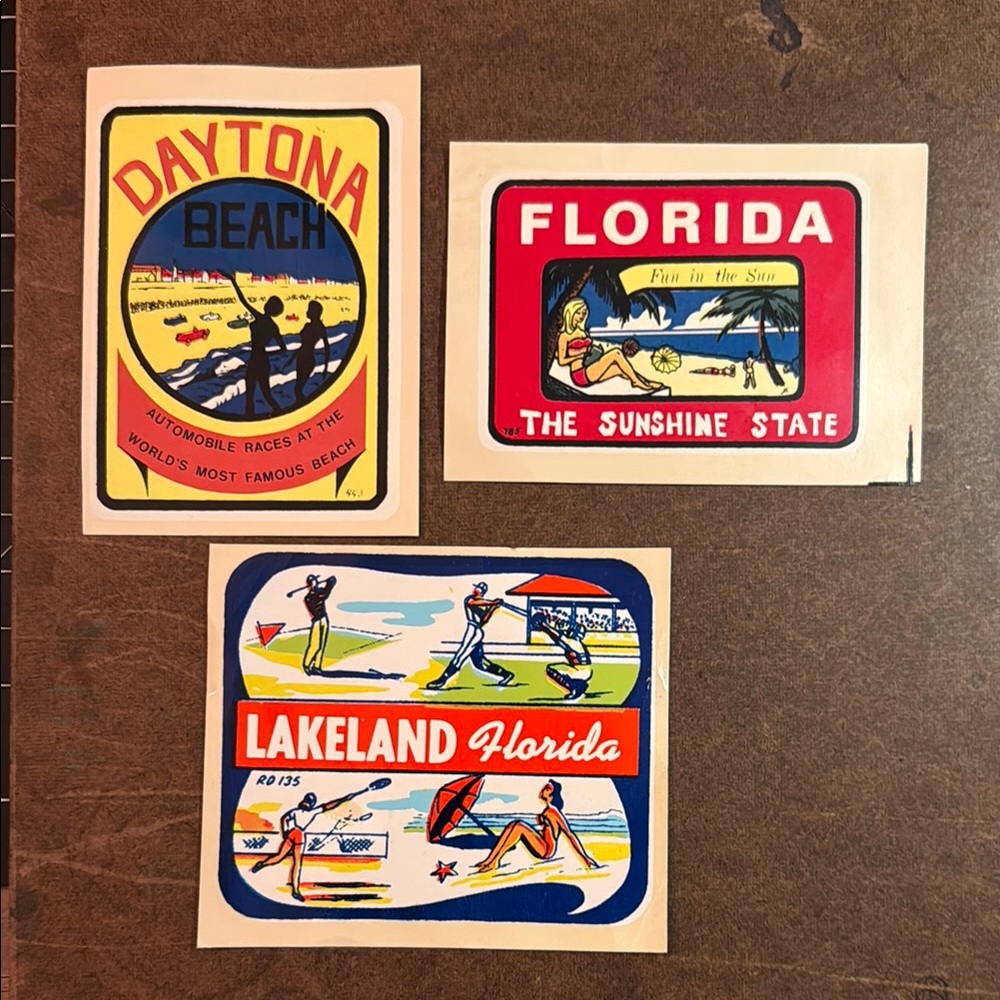 Vintage Florida Travel Sticker Decal x3 - 1950s 1960s